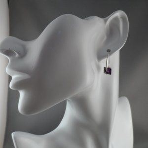 Swarovski Princess Cut Plum Crystal in 925 Sterling Silver Drop Earring
